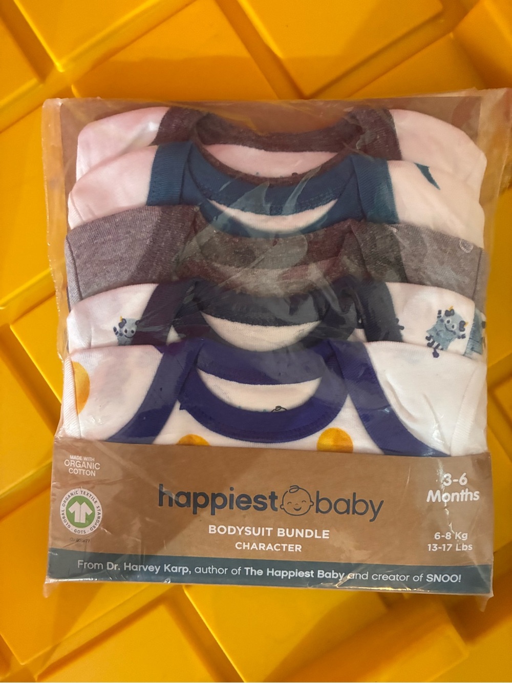 Happiest Baby Character 5-Pack Organic Cotton Bodysuits 3-6M NWT